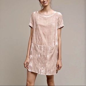 Anthro. Crinkled Suede Ivory Shirt Dress